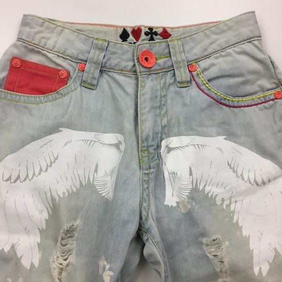 LALABOBO Distressed Large Logo Print Hi Waist Jean - Picture 4 of 12